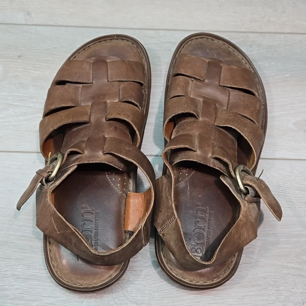 Born Mens Ankle Leather Fisherman Sandals shoes sz 10M